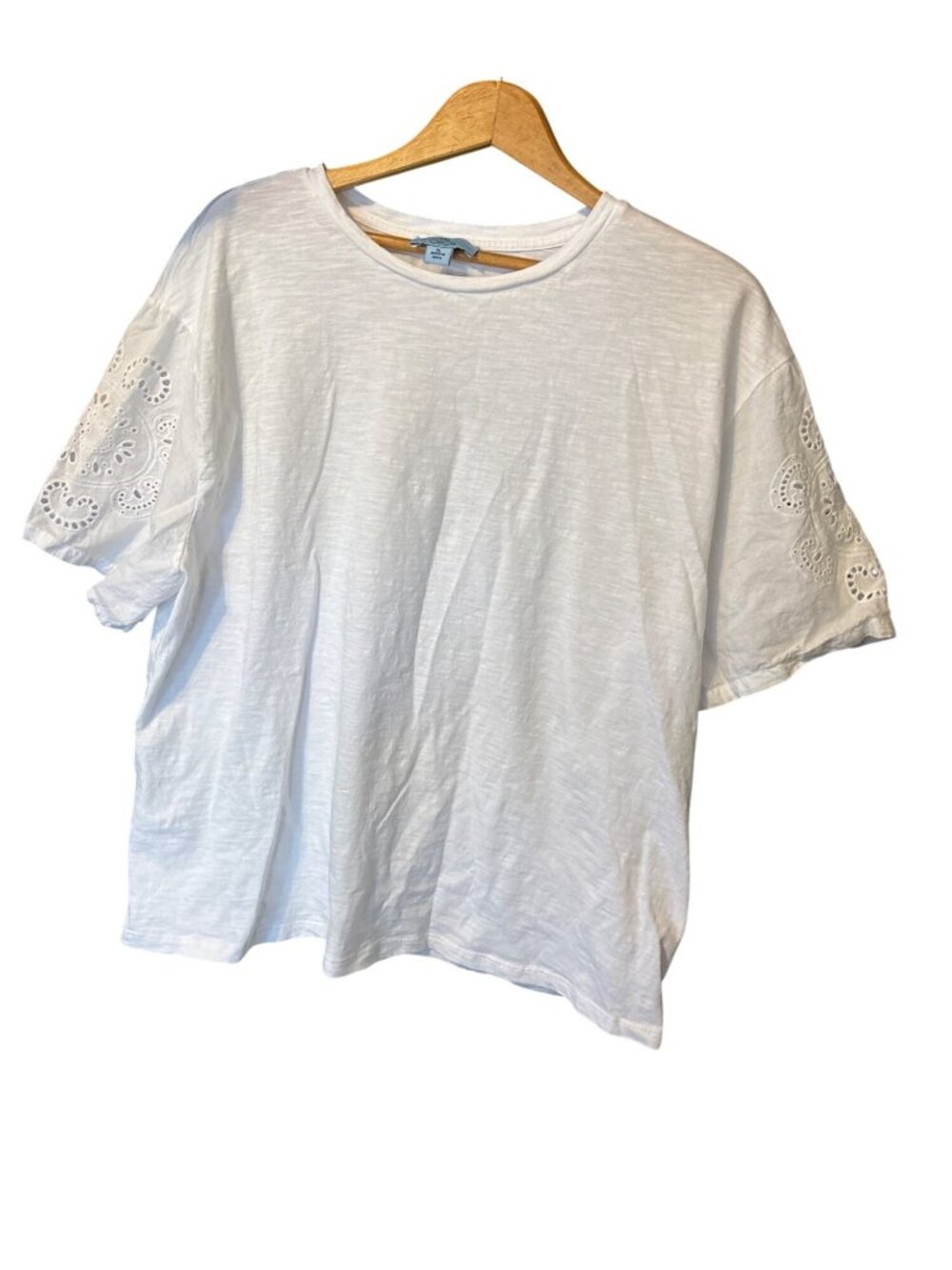 Women's CeCe White Cotton Pullover Eyelet Short Sleeve Top Shirt XL Coastal